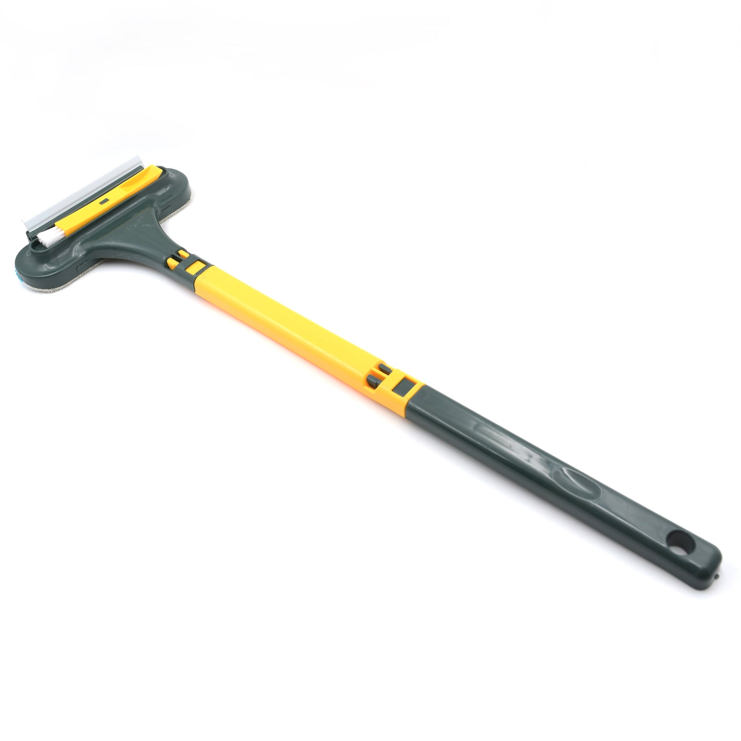 Portable window brush with squeegee, perfect for cleaning small windows and mesh screens. Portable window brush with squeegee, perfect for cleaning small windows and mesh screens.